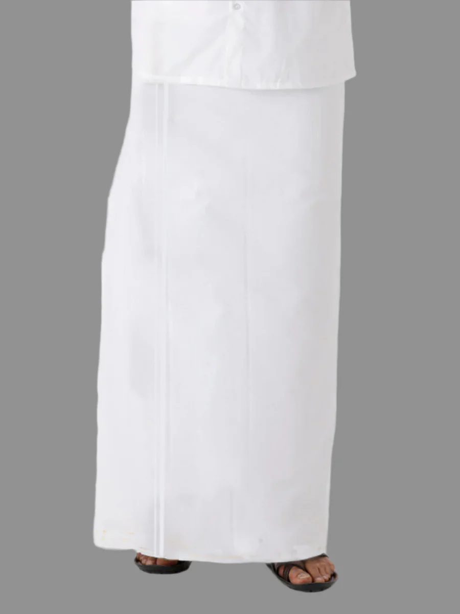 Men Linen Cotton Single Layer White Dhoti with Small Border