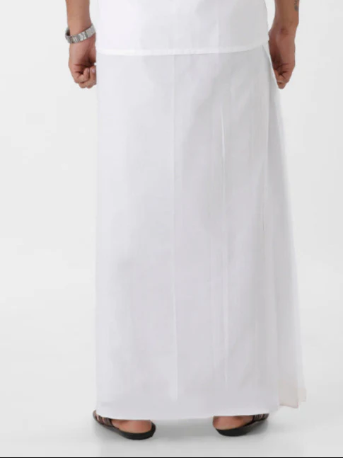 Men Linen Cotton Single Layer White Dhoti with Small Border - Image 4