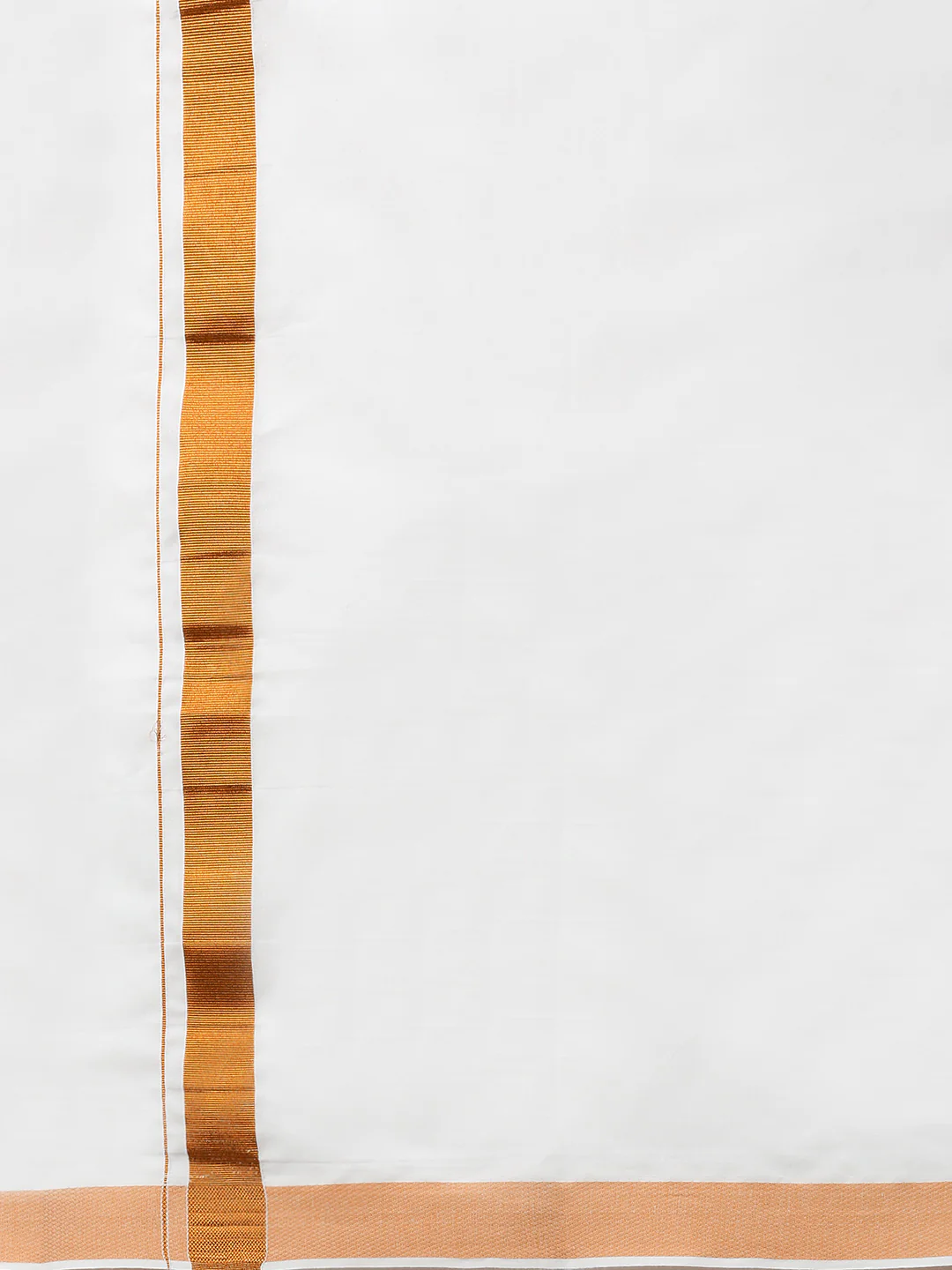 Men Cotton Blend Double Layer White Dhoti with 3/4" Copper Jari Border Mobility - Image 8