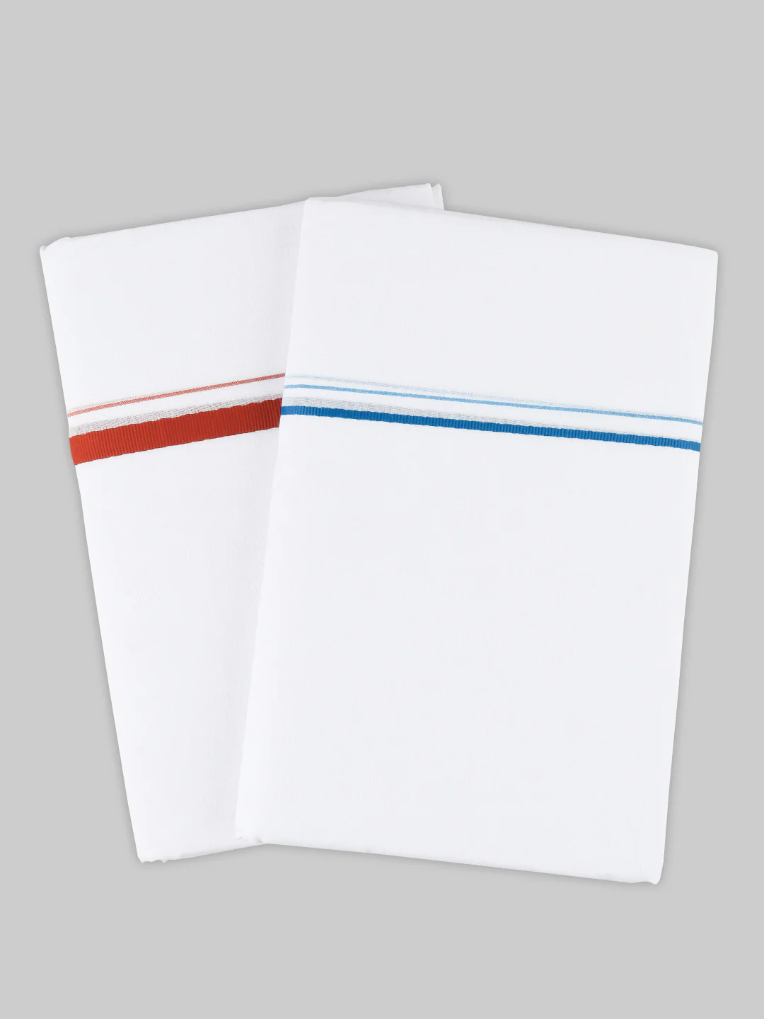 Men Cotton Blend Double Layer White Dhoti with Assorted Border (Pack of 2) - Image 3