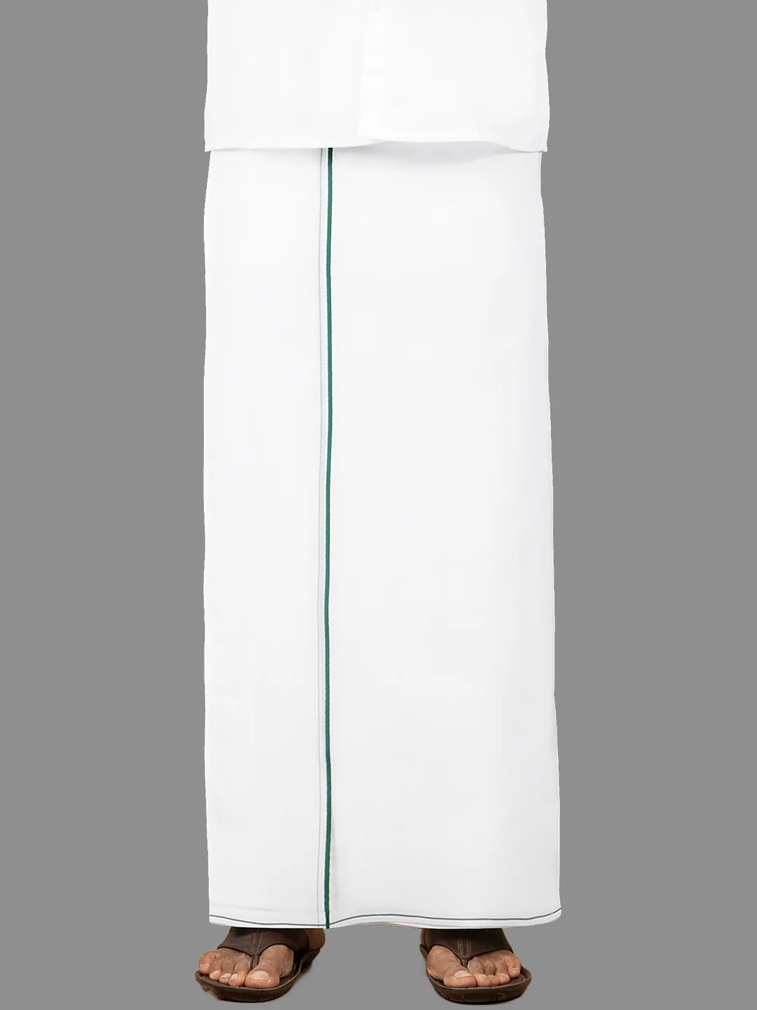 Men Cotton Blend Double Layer White Dhoti with Small Border Gold Win Spl
