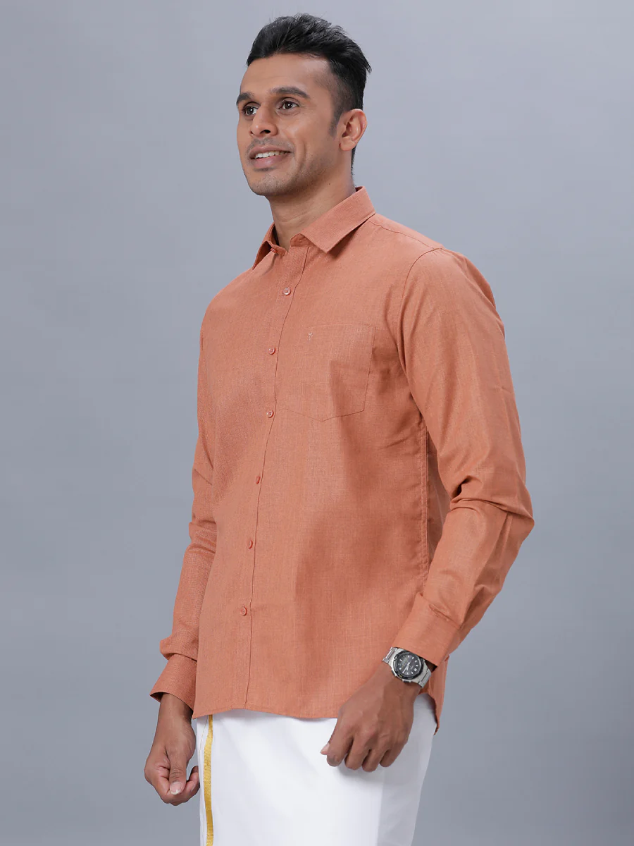 Men Cotton Blend Full Sleeves Shirt Brown T1 GC18 - Image 2
