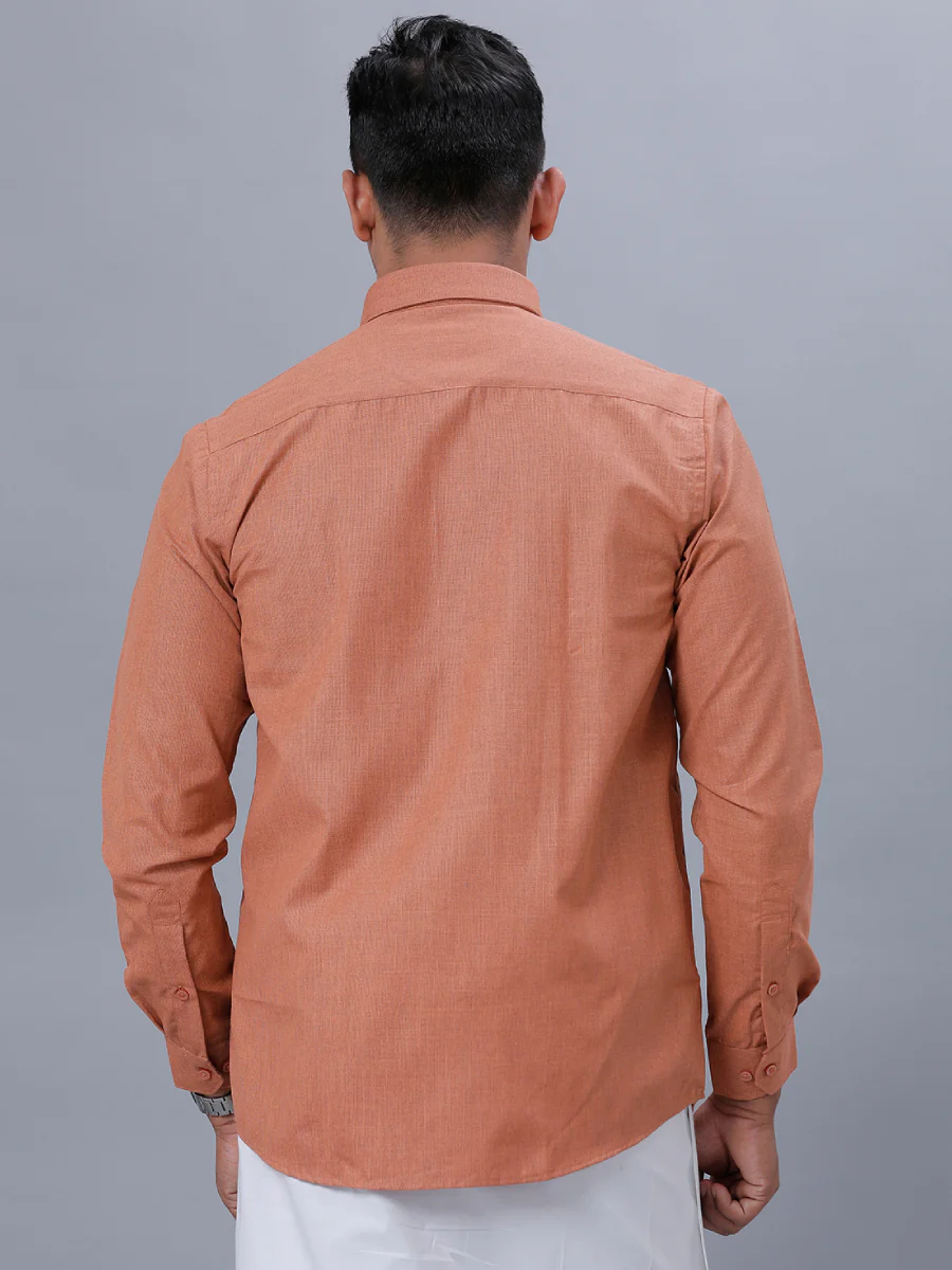 Men Cotton Blend Full Sleeves Shirt Brown T1 GC18 - Image 3