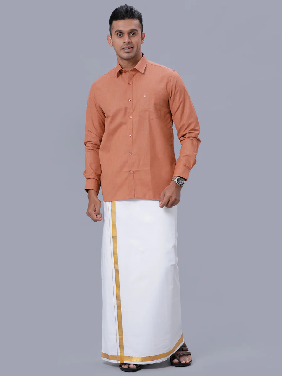Men Cotton Blend Full Sleeves Shirt Brown T1 GC18 - Image 5