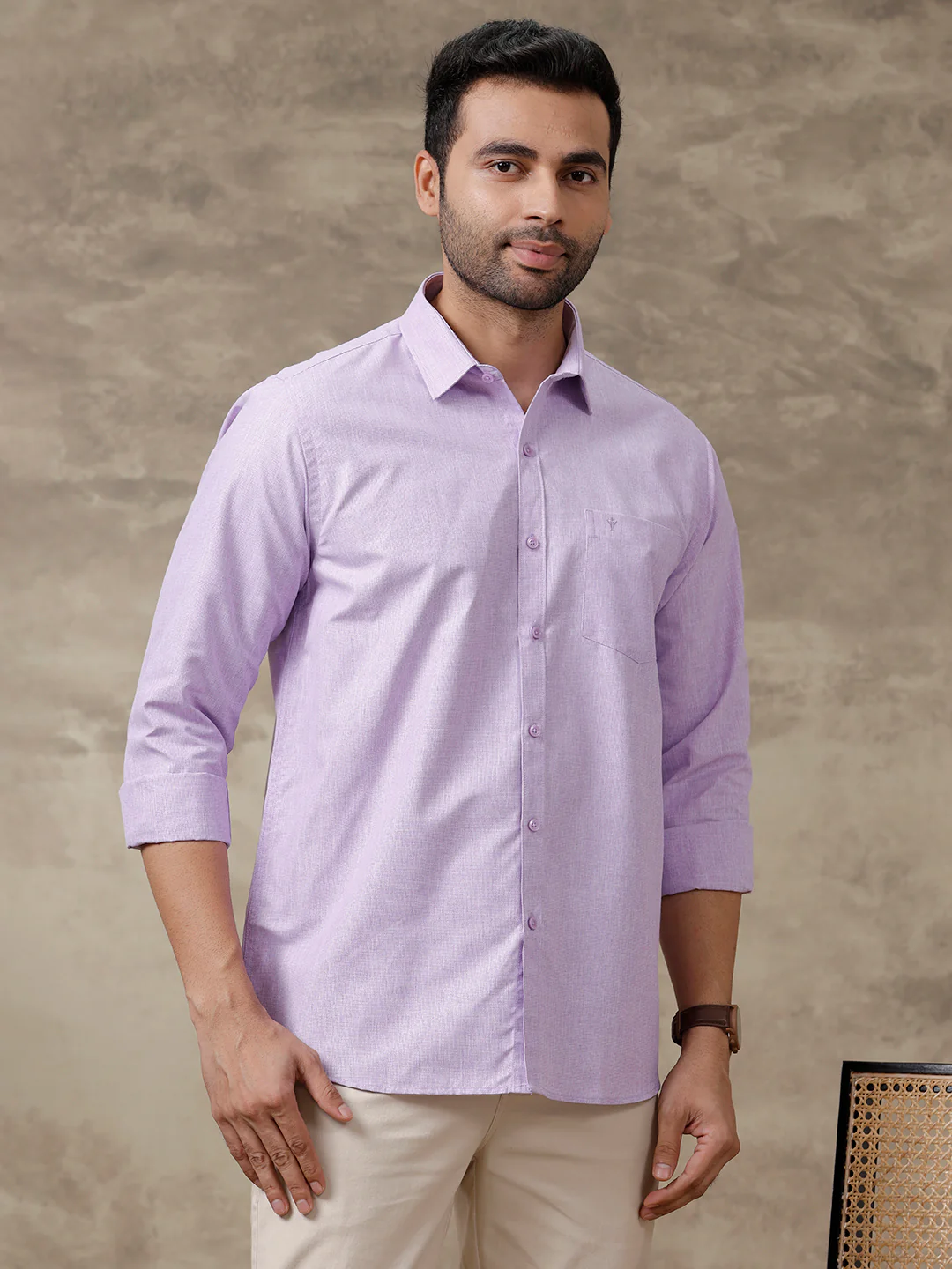 Men Cotton Blend Full Sleeves Shirt Lavender T1 GC17 - Image 2