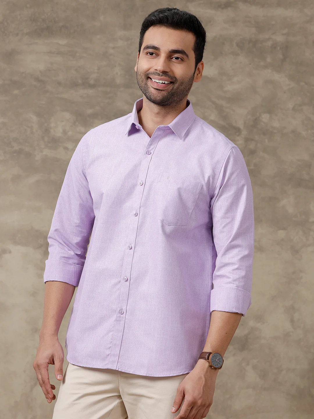 Men Cotton Blend Full Sleeves Shirt Lavender T1 GC17 - Image 5