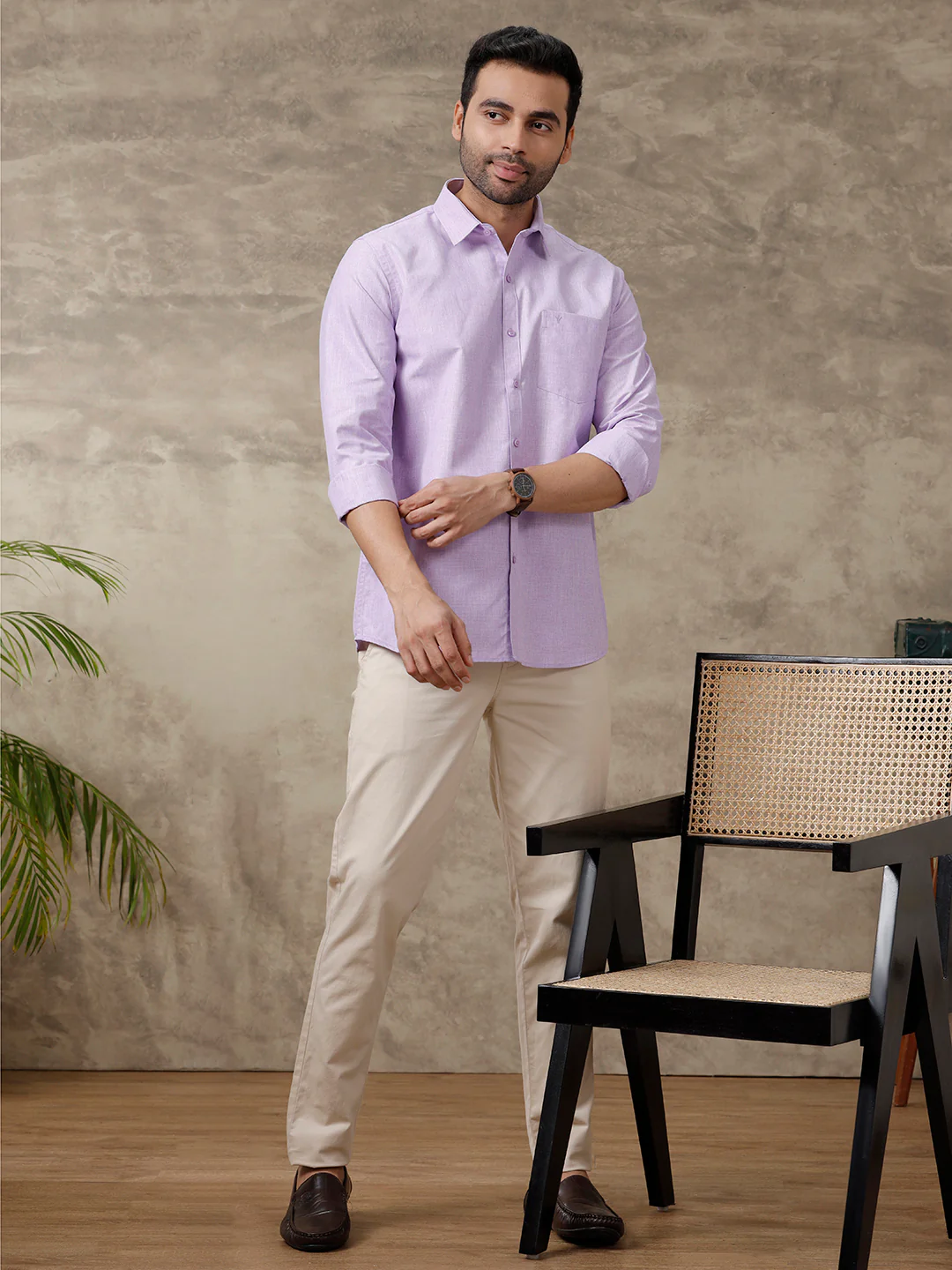 Men Cotton Blend Full Sleeves Shirt Lavender T1 GC17 - Image 6