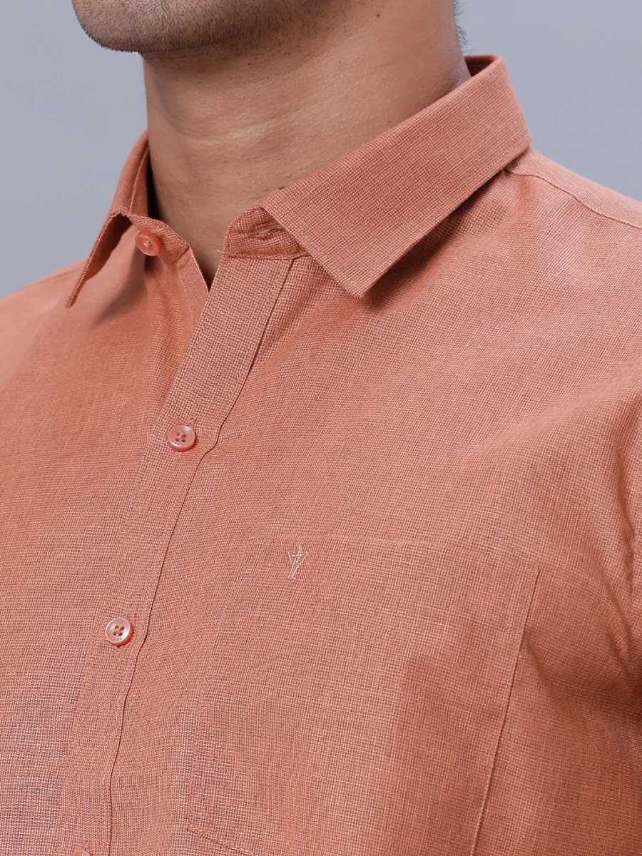 Men Cotton Blend Half Sleeves Shirt Brown T1 GC18 - Image 4