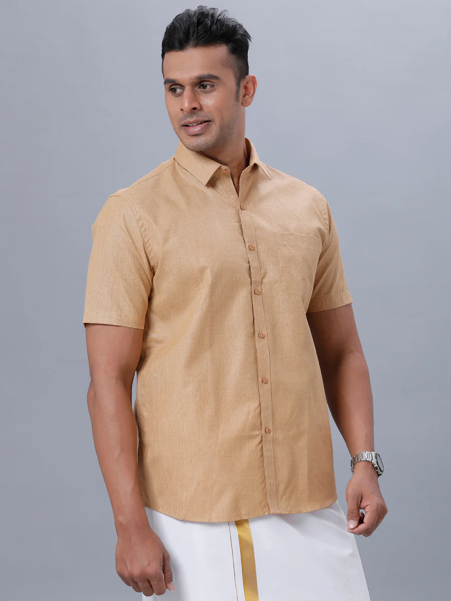 Men Cotton Blend Half Sleeves Shirt Mustard T1 GC15 - Image 2
