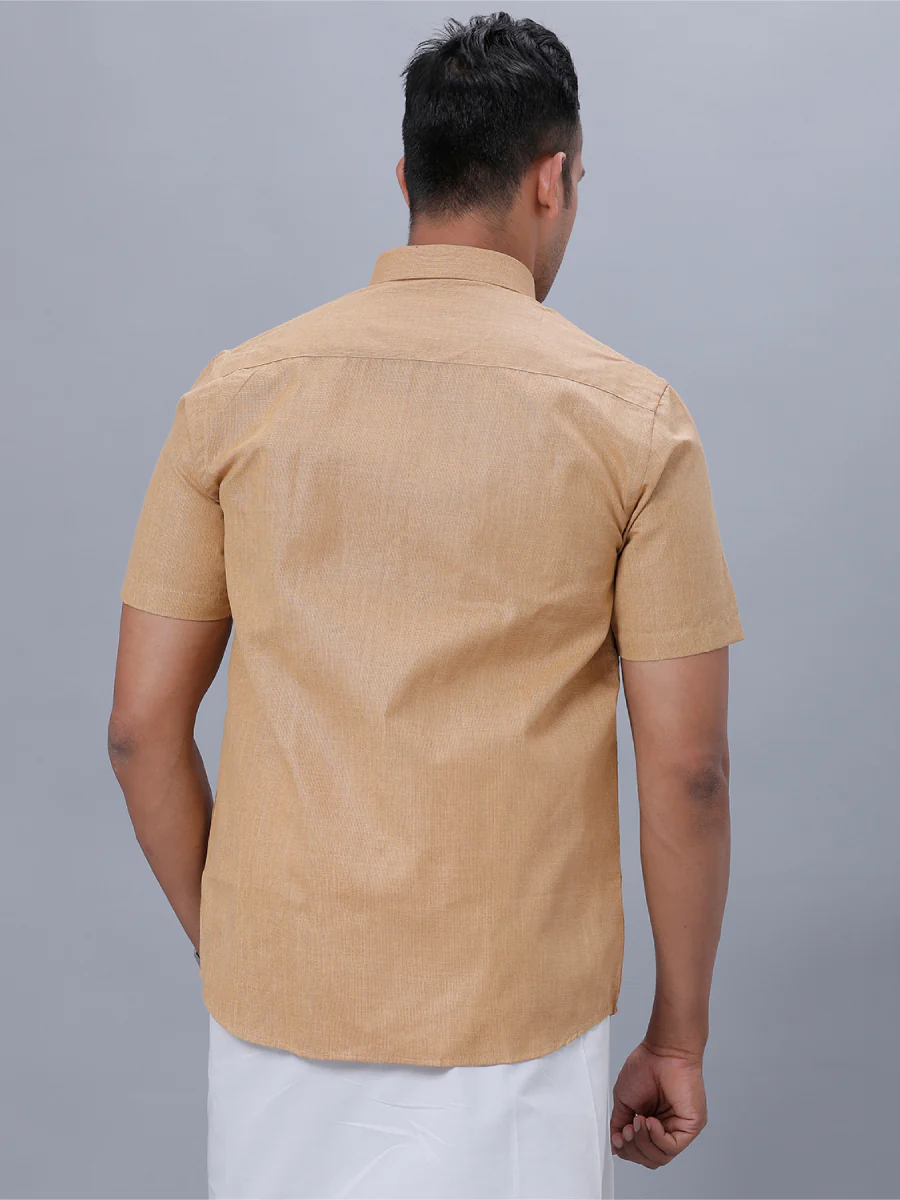 Men Cotton Blend Half Sleeves Shirt Mustard T1 GC15 - Image 3