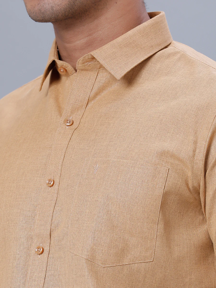 Men Cotton Blend Half Sleeves Shirt Mustard T1 GC15 - Image 4