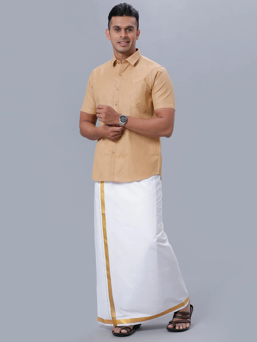 Men Cotton Blend Half Sleeves Shirt Mustard T1 GC15 - Image 5