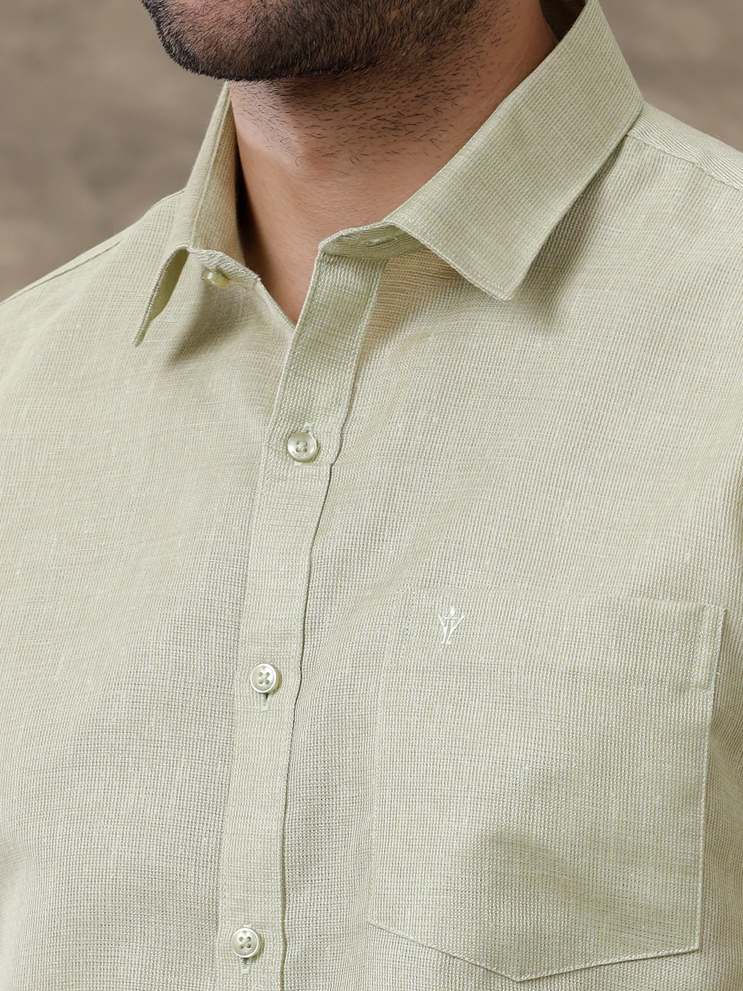 Men Cotton Blend Half Sleeves Shirt Olive Green CV16 - Image 3