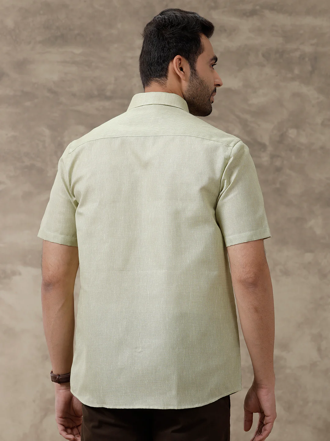 Men Cotton Blend Half Sleeves Shirt Olive Green CV16 - Image 4