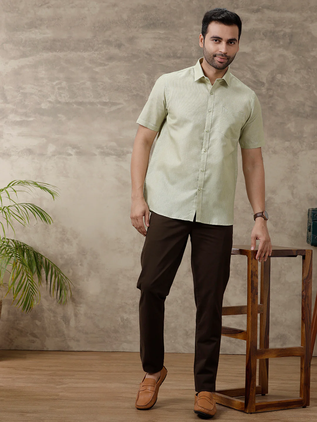 Men Cotton Blend Half Sleeves Shirt Olive Green CV16 - Image 6