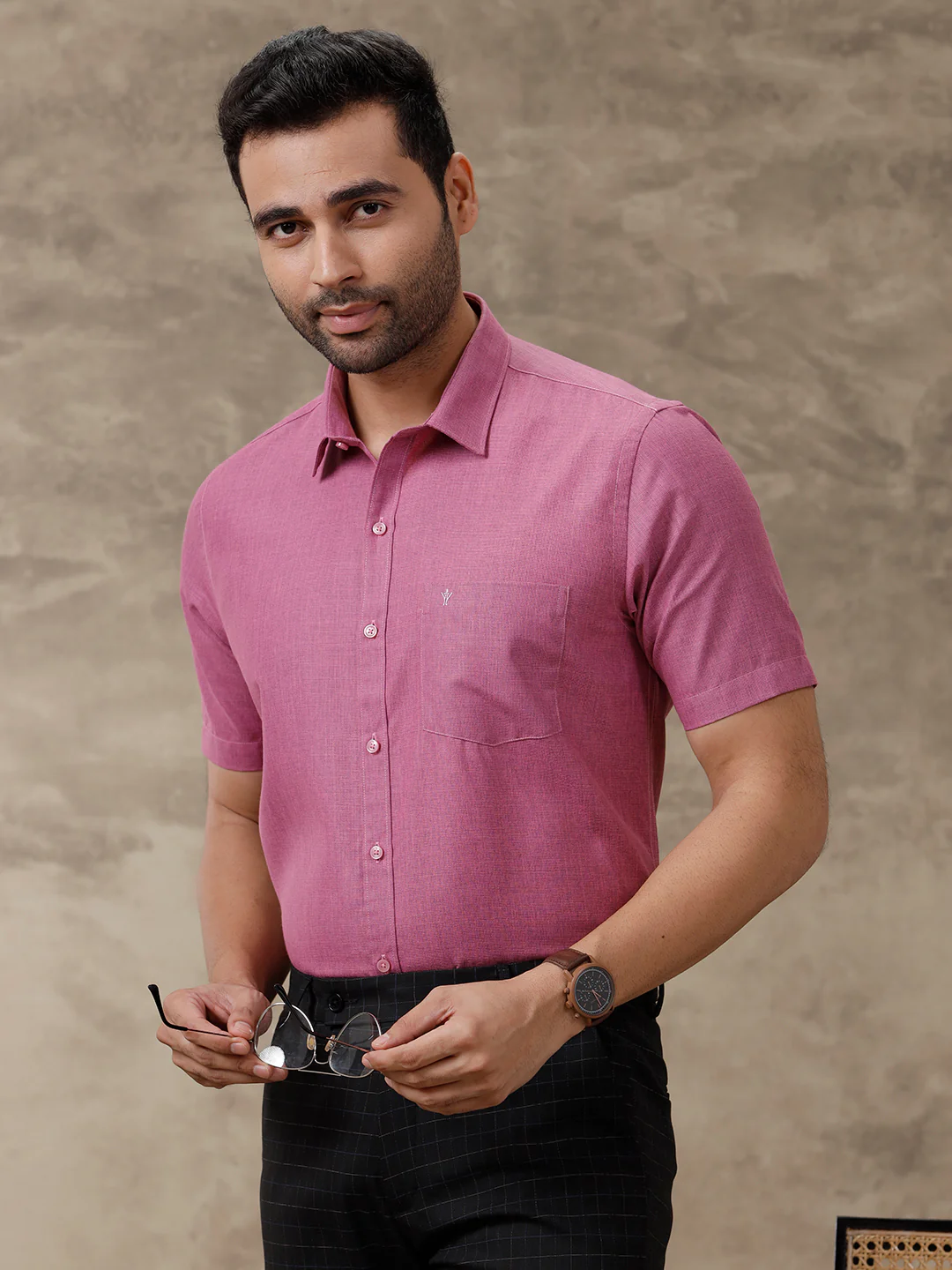 Men Cotton Blend Half Sleeves Shirt Pink T1 GC16 - Image 2