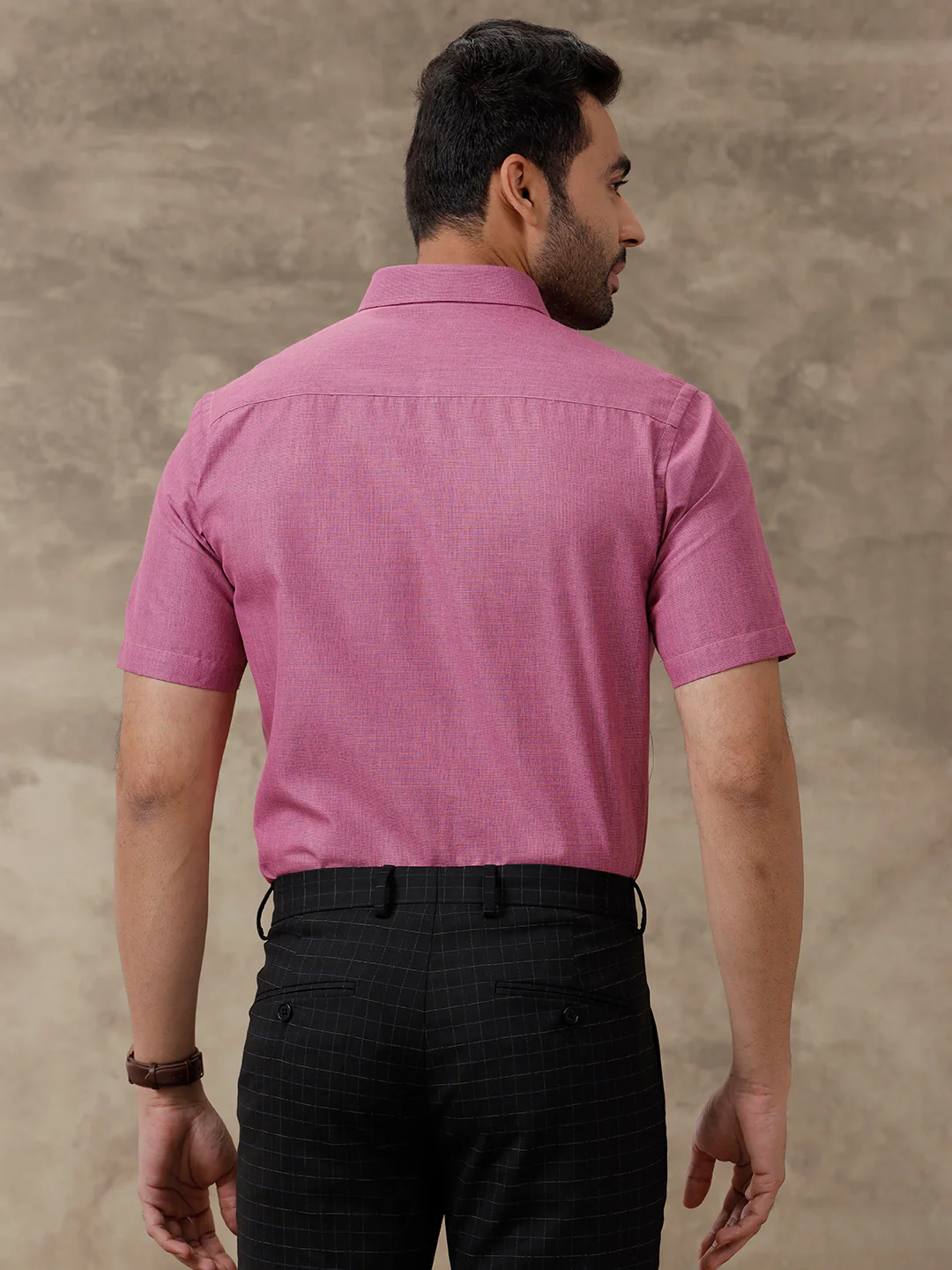 Men Cotton Blend Half Sleeves Shirt Pink T1 GC16 - Image 4