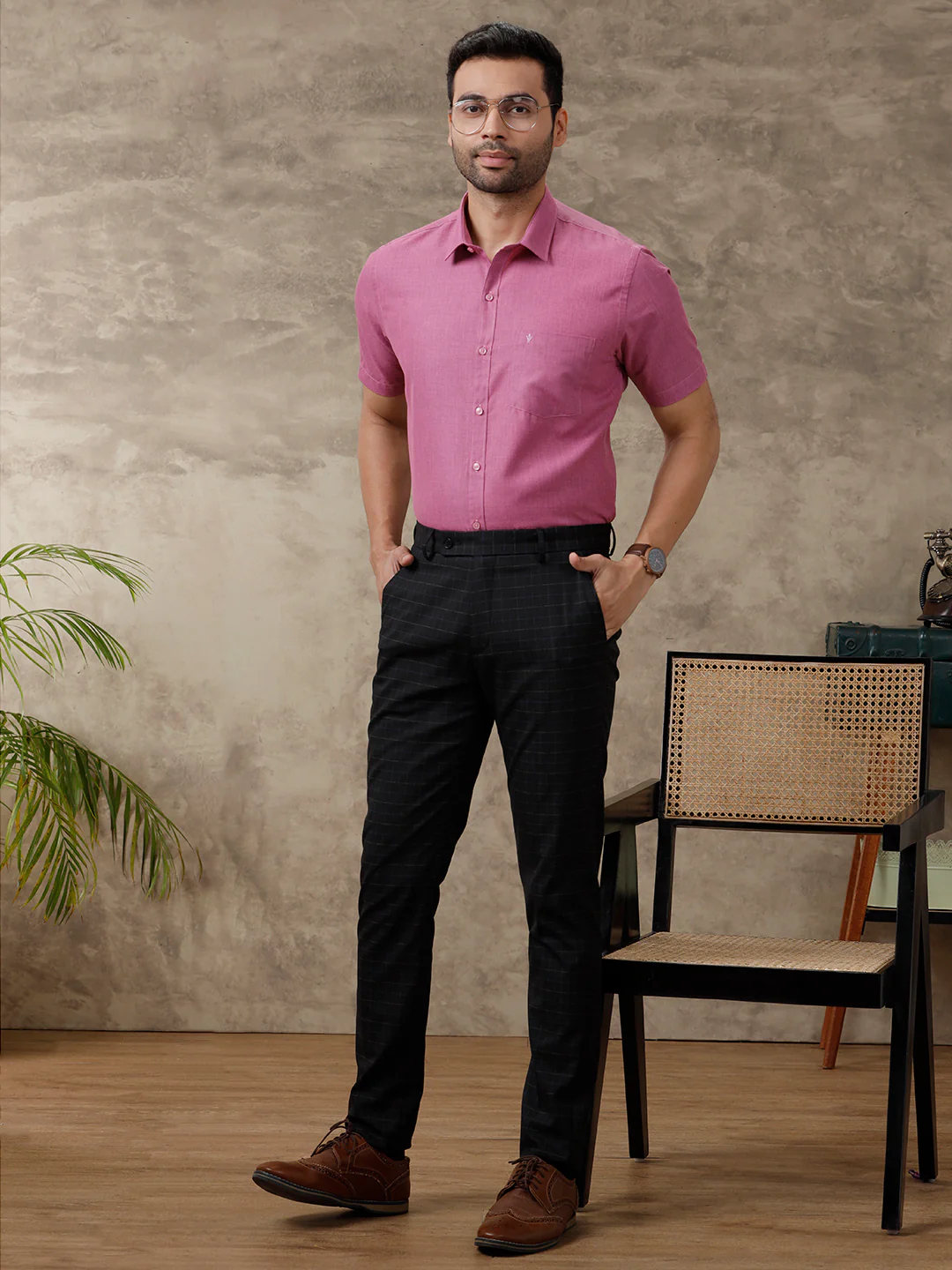 Men Cotton Blend Half Sleeves Shirt Pink T1 GC16 - Image 6