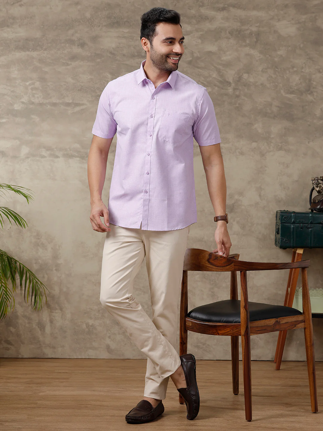 Men Cotton Blend Half Sleeves Shirt Violet T1 GC17 - Image 6