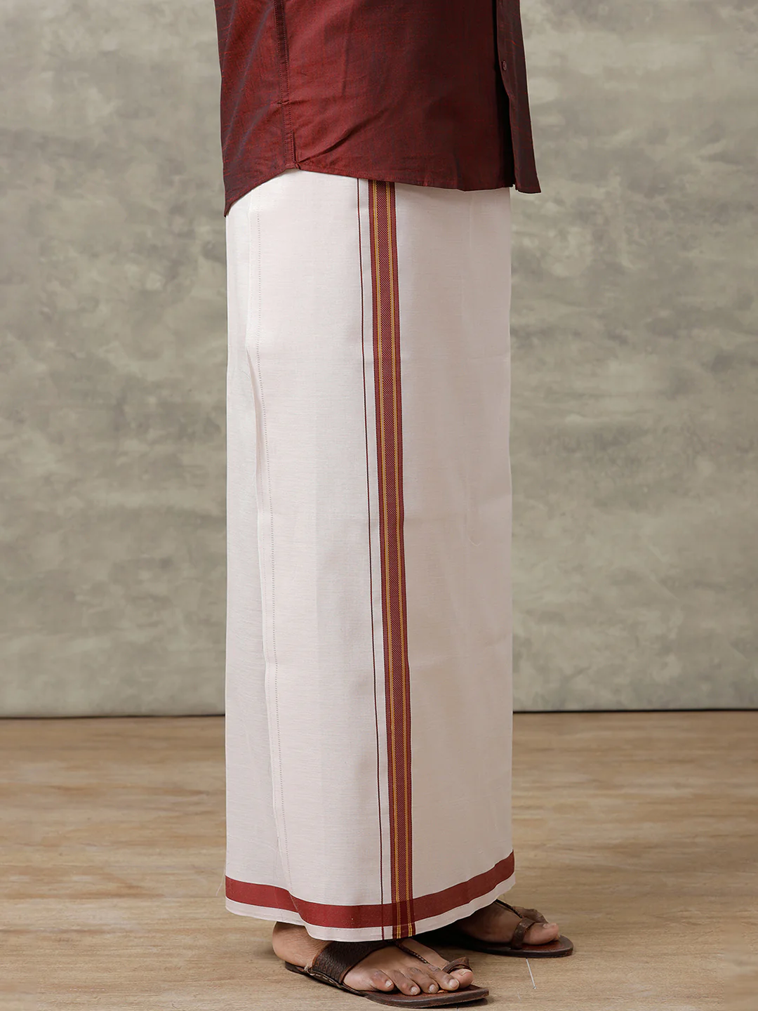 Men Cotton Blend Maroon Shirt and Tissue Dhoti Set VB7 - Image 4