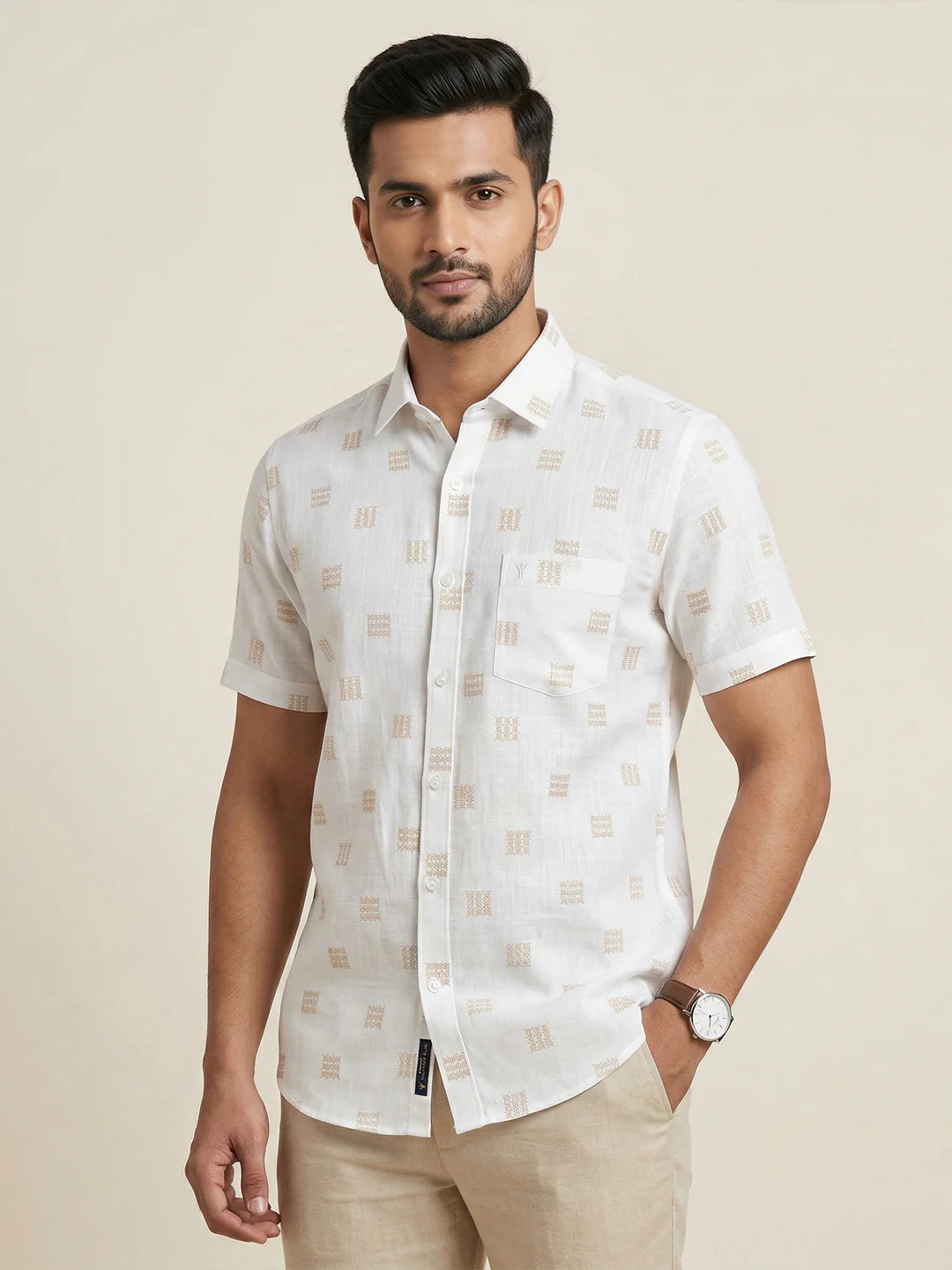 Men Cotton Blend Printed White Shirt T66 APT11 - Image 2