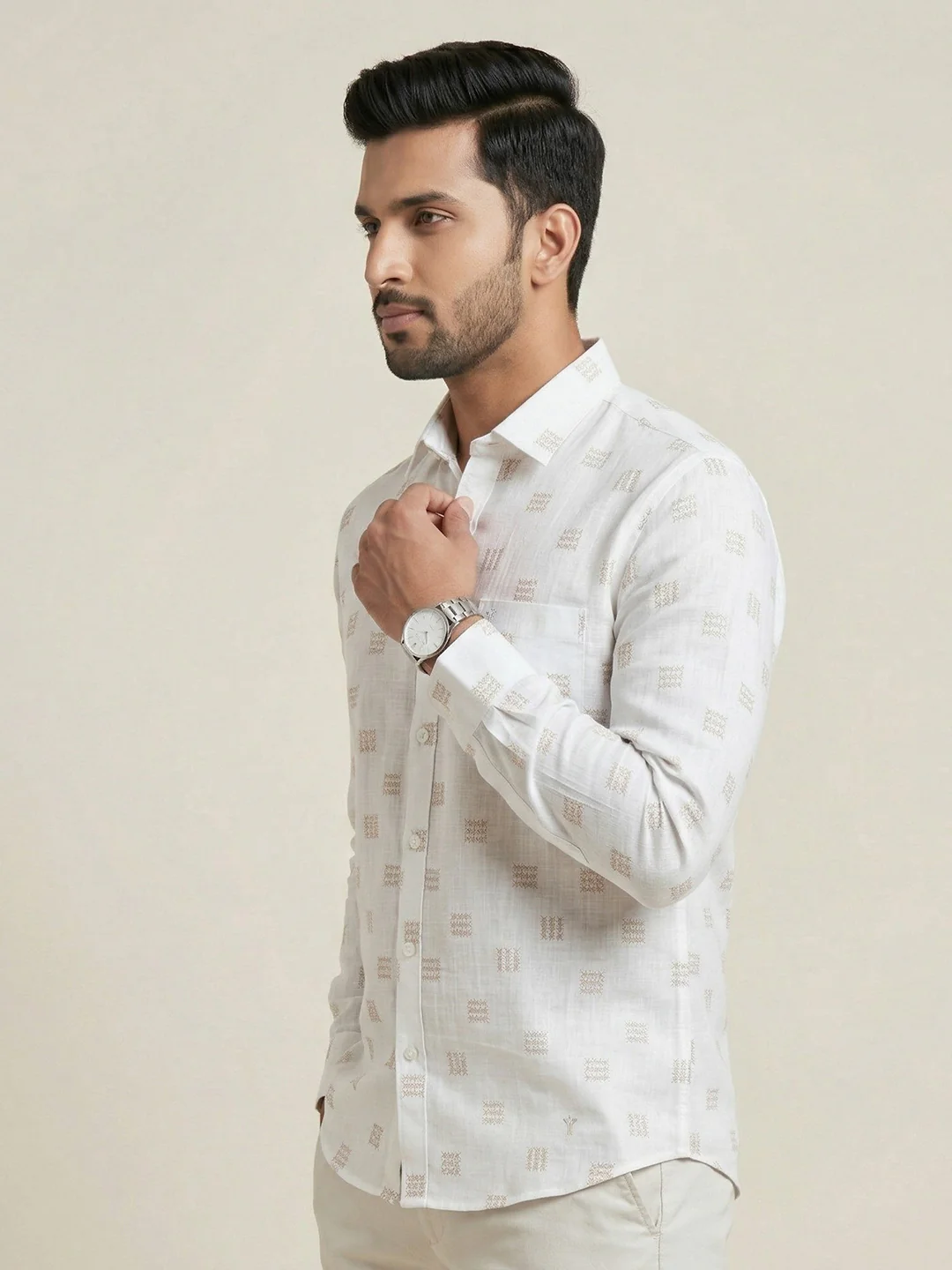 Men Cotton Blend Printed White Shirt T66 APT11 - Image 3