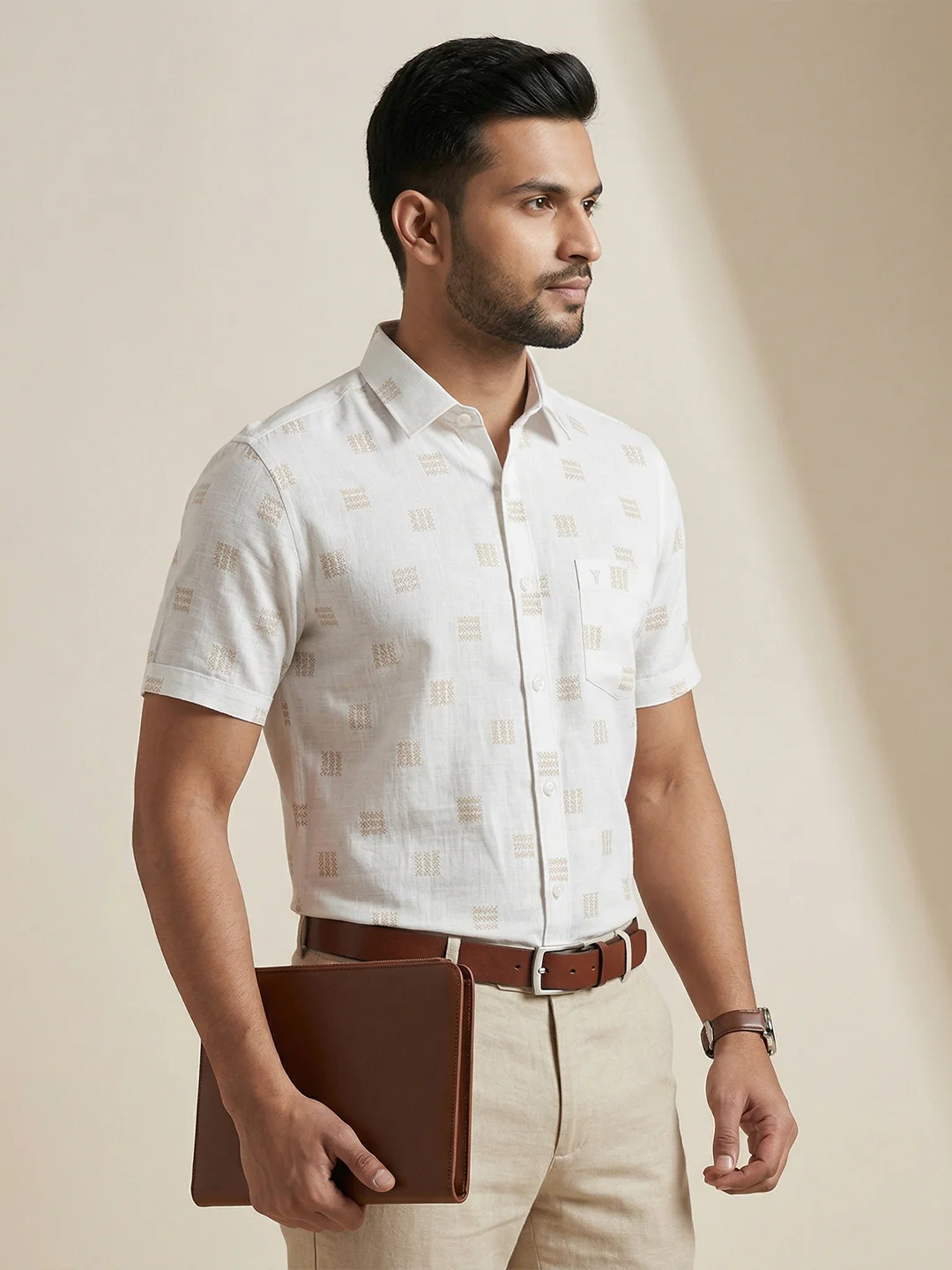 Men Cotton Blend Printed White Shirt T66 APT11 - Image 4