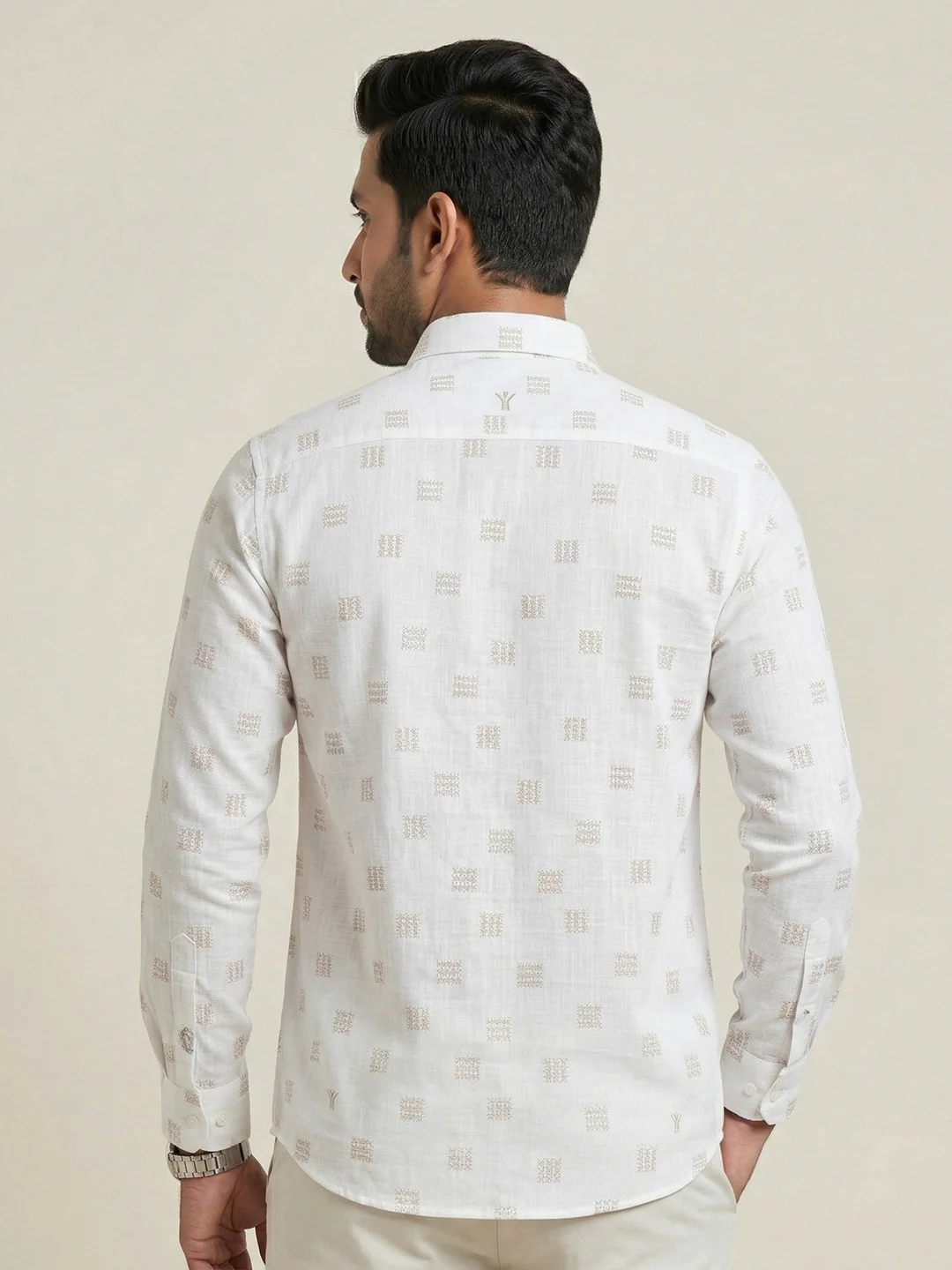 Men Cotton Blend Printed White Shirt T66 APT11 - Image 6