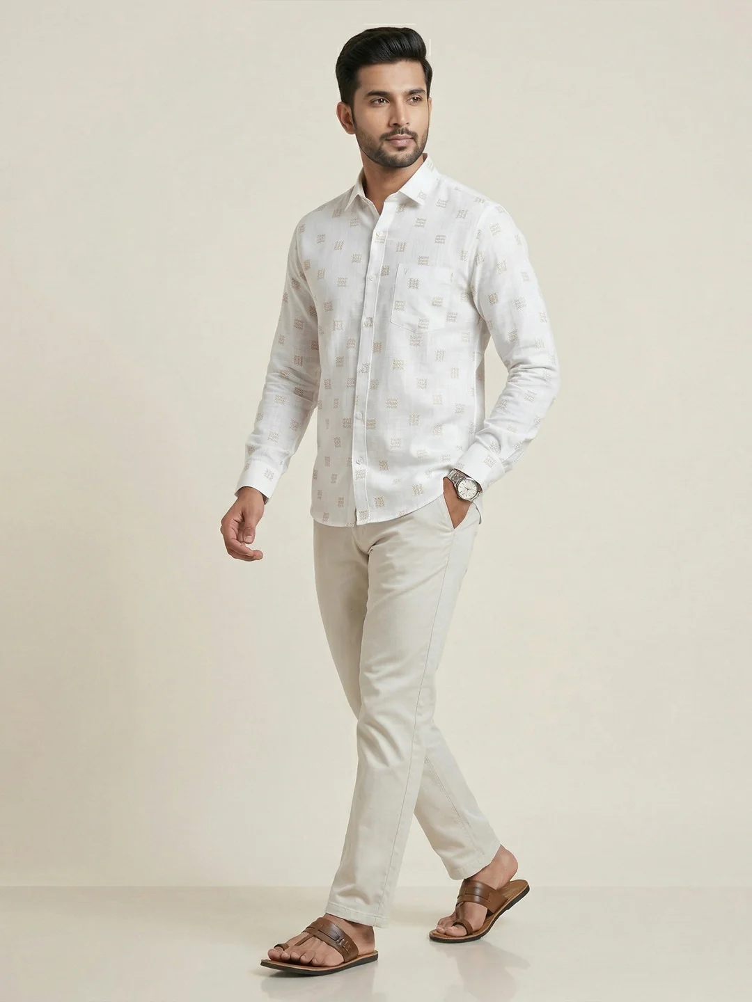 Men Cotton Blend Printed White Shirt T66 APT11 - Image 7
