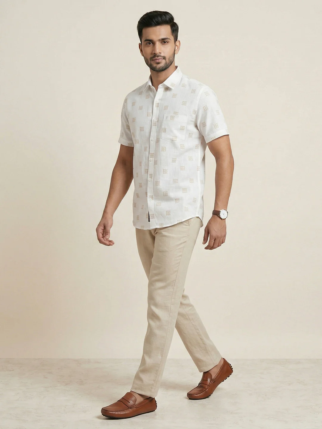 Men Cotton Blend Printed White Shirt T66 APT11 - Image 8