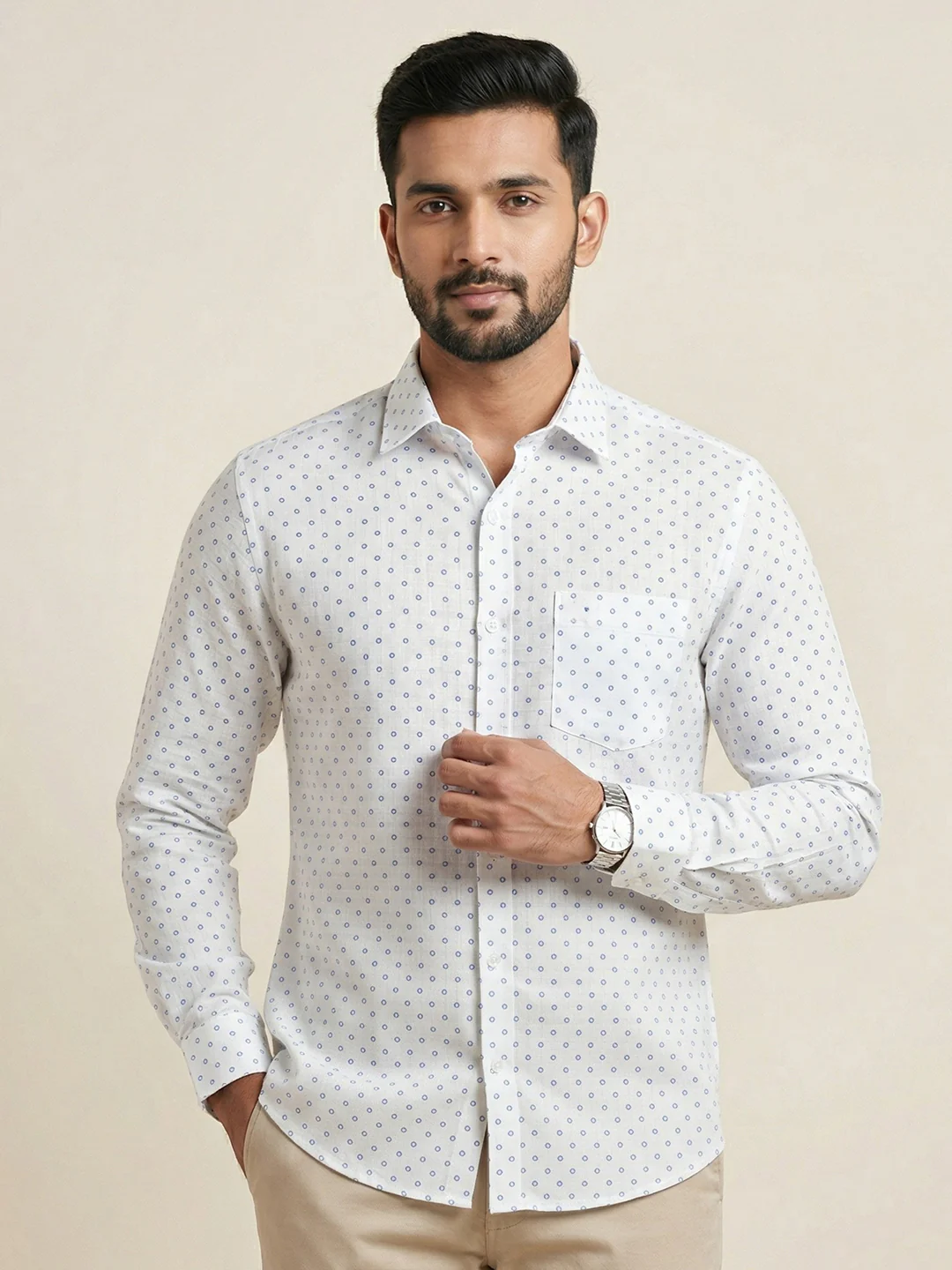 Men Cotton Blend Printed White Shirt T66 APT13