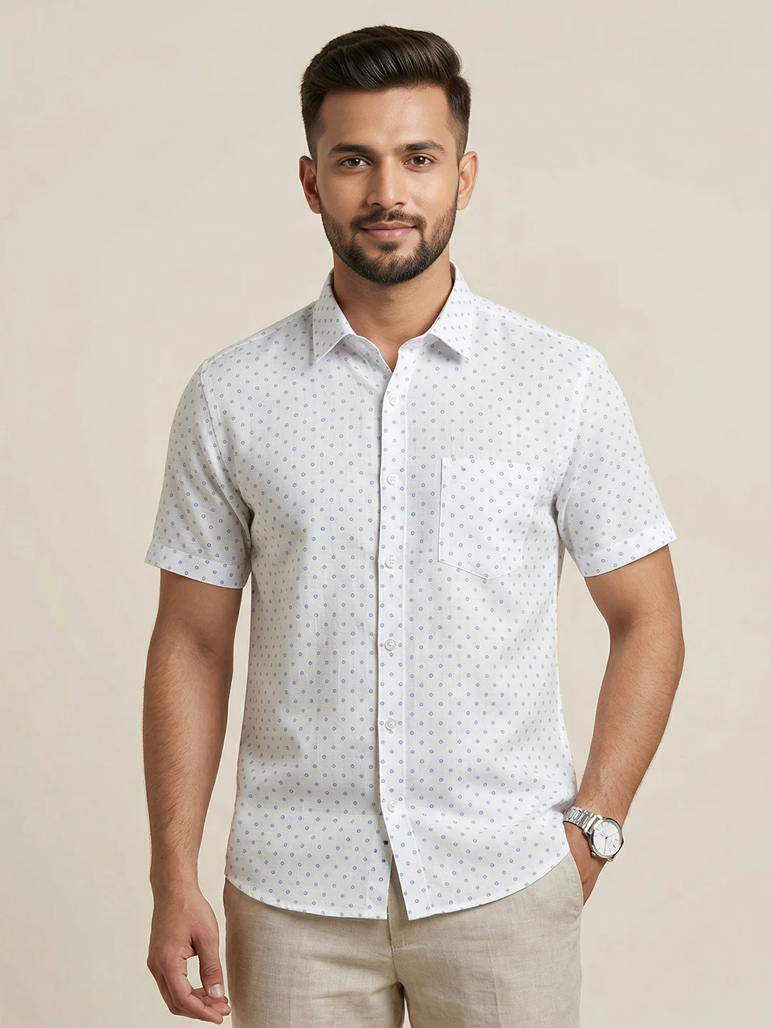 Men Cotton Blend Printed White Shirt T66 APT13 - Image 2