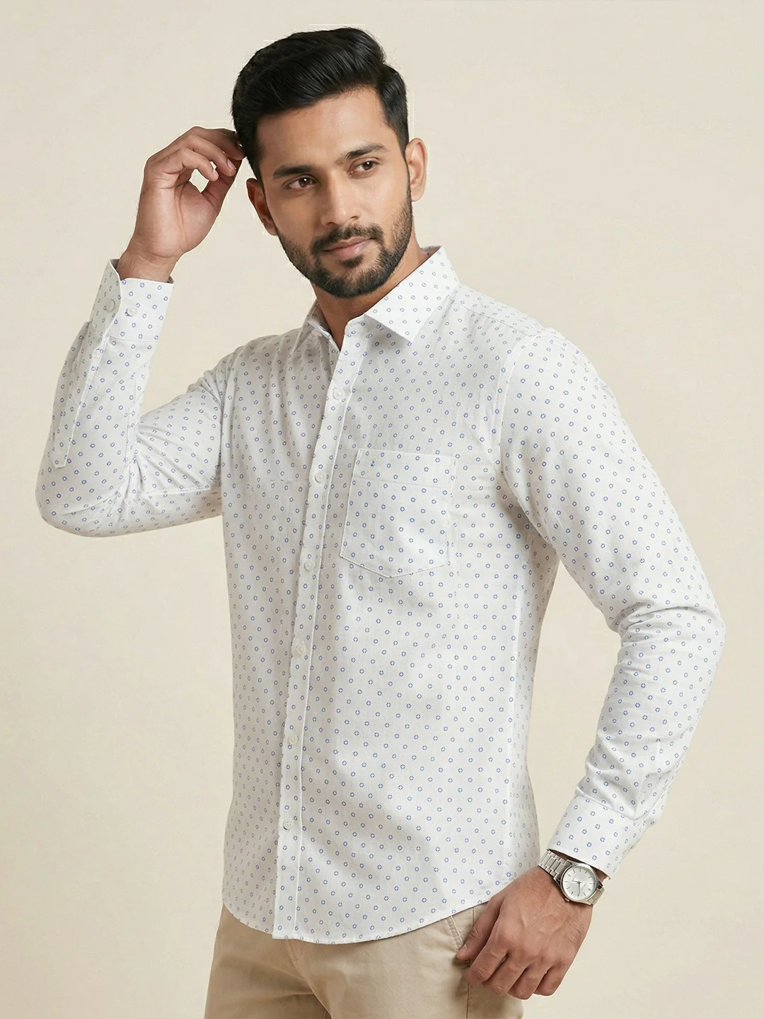 Men Cotton Blend Printed White Shirt T66 APT13 - Image 3