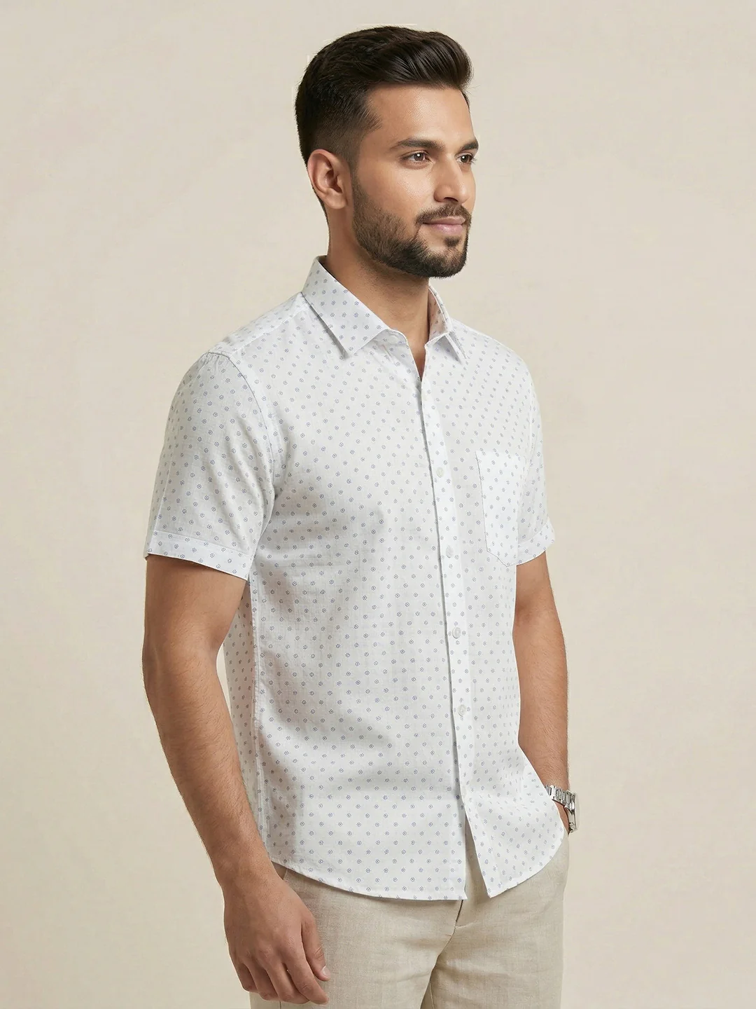 Men Cotton Blend Printed White Shirt T66 APT13 - Image 4