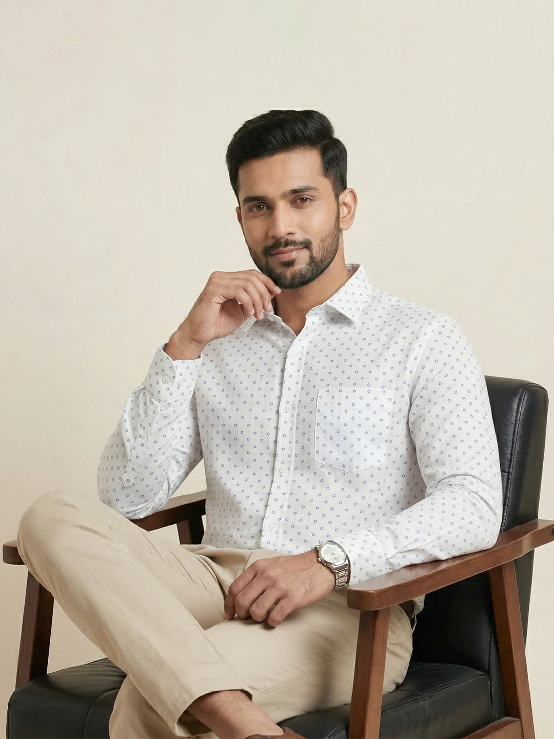 Men Cotton Blend Printed White Shirt T66 APT13 - Image 7