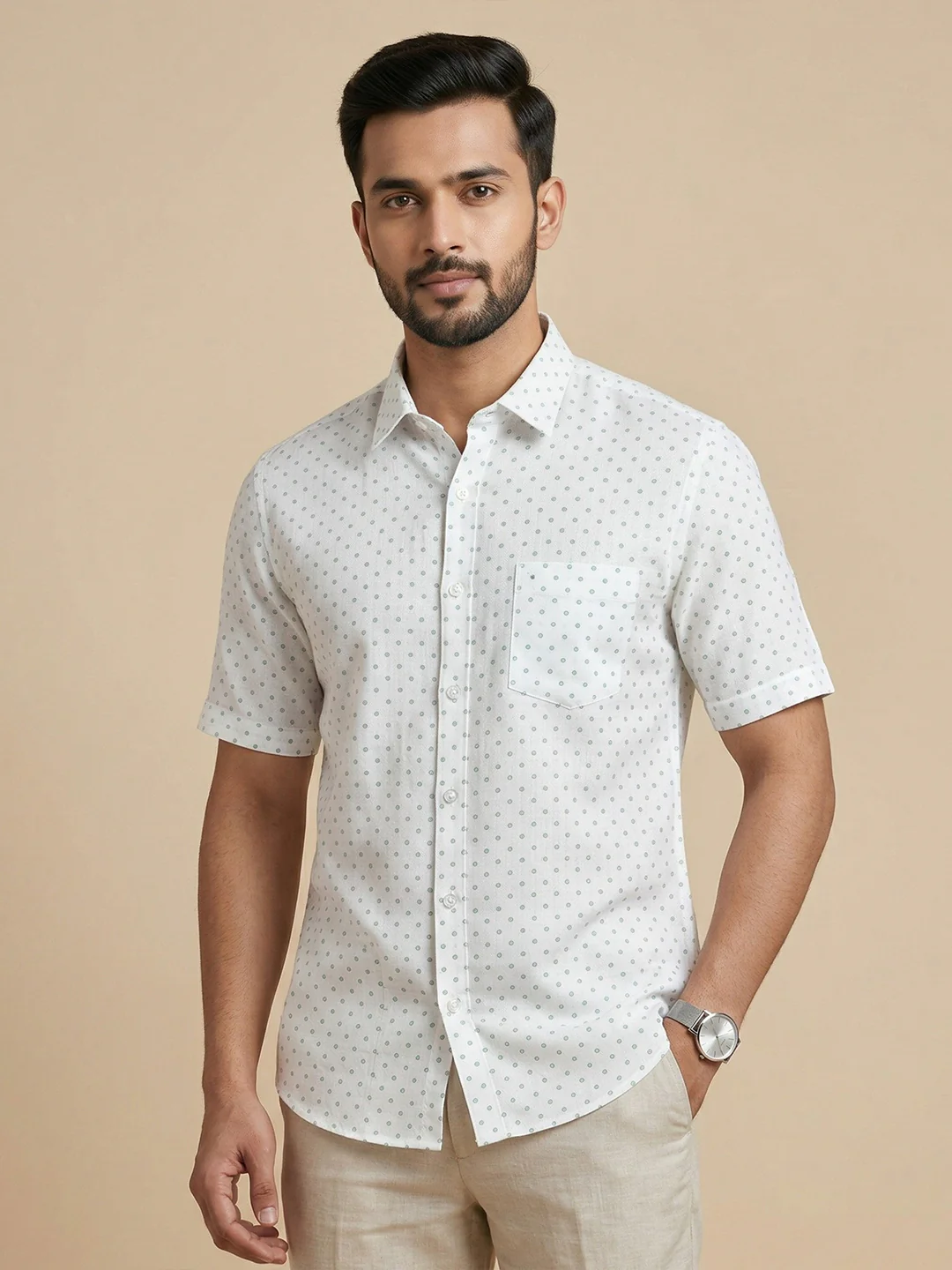 Men Cotton Blend Printed White Shirt T66 APT16 - Image 2