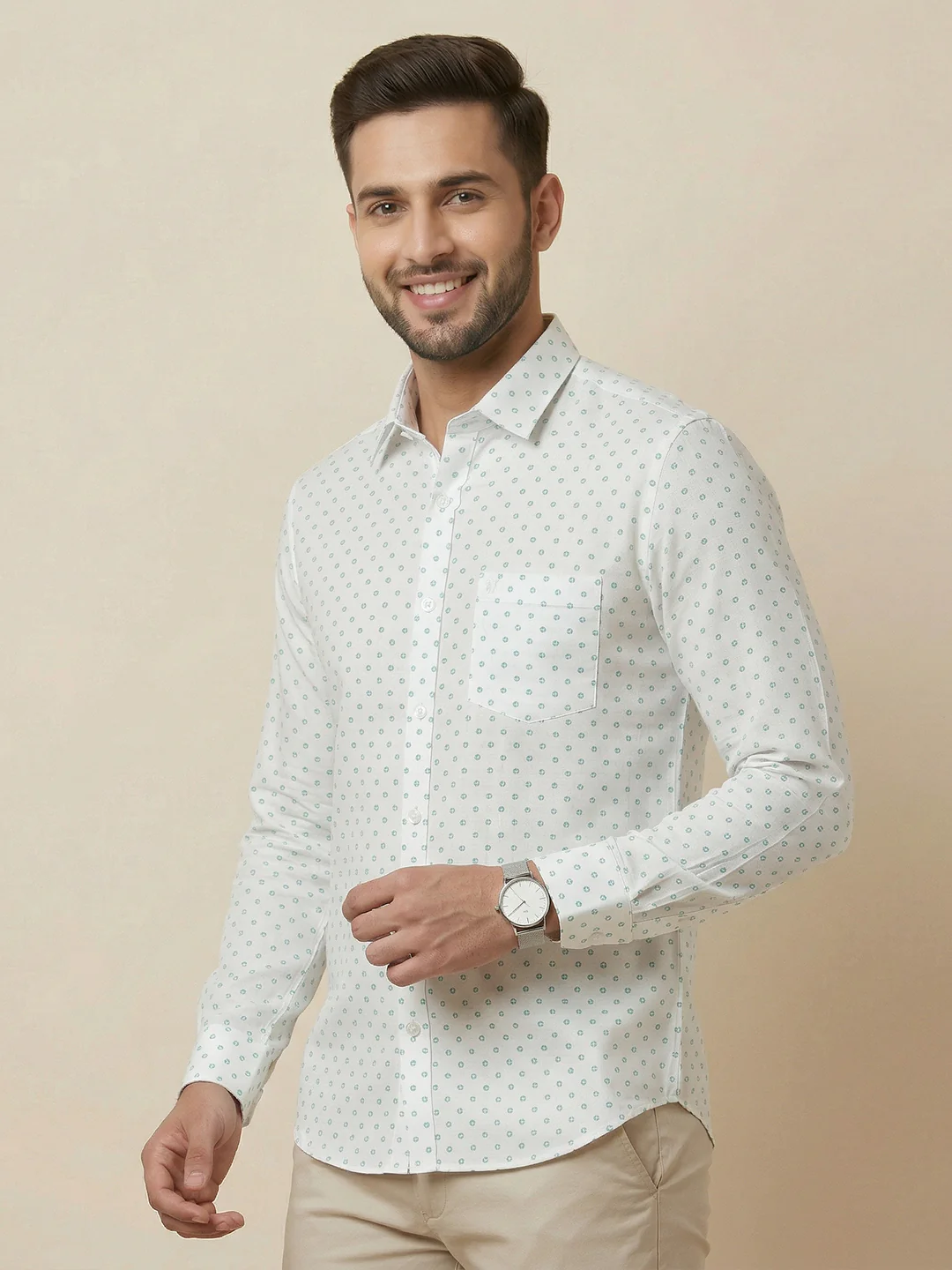 Men Cotton Blend Printed White Shirt T66 APT16 - Image 3