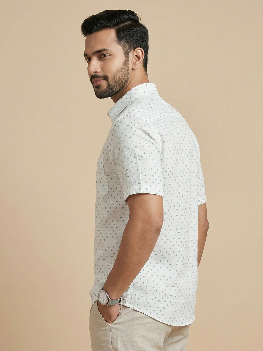 Men Cotton Blend Printed White Shirt T66 APT16 - Image 5