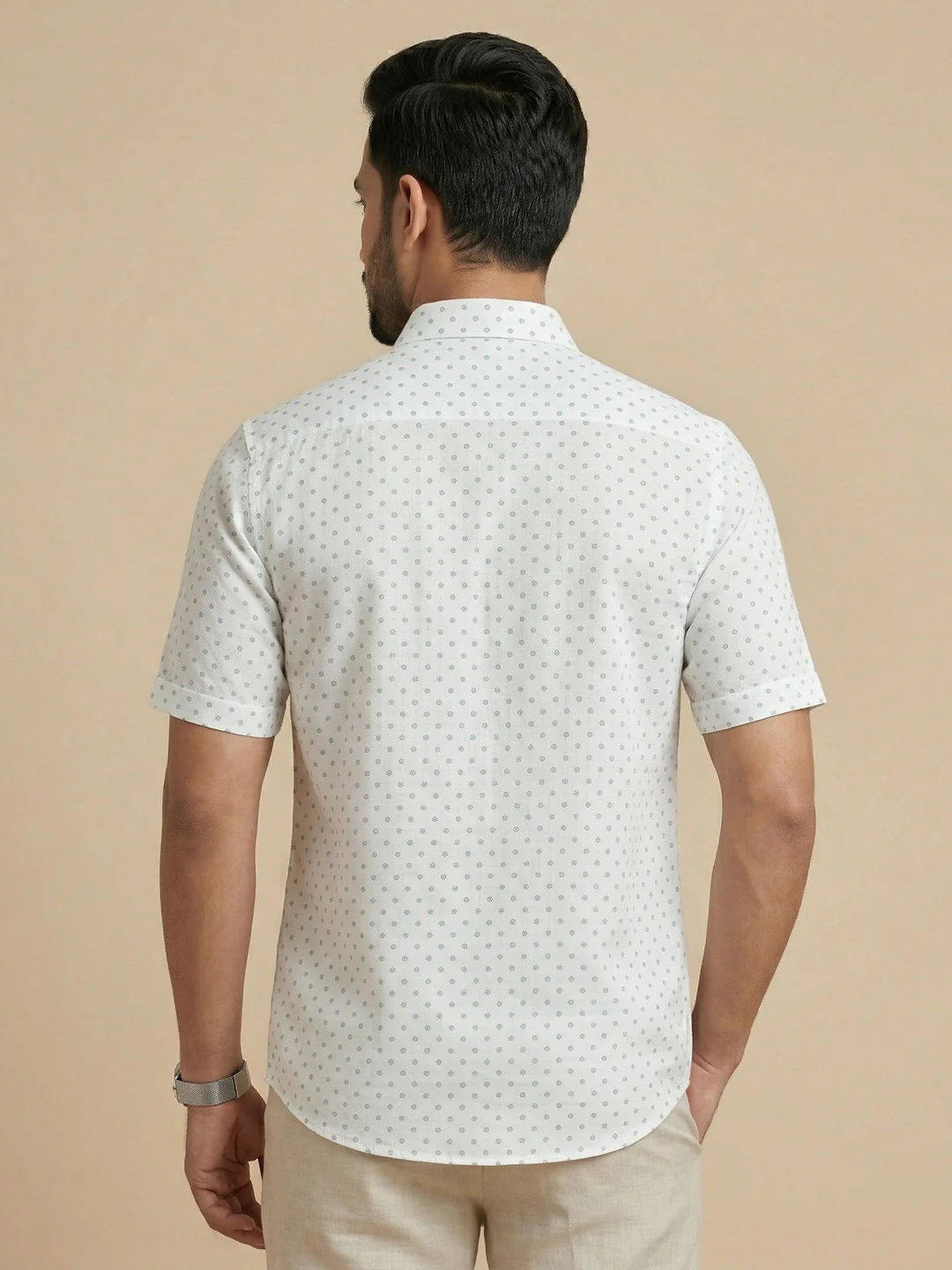 Men Cotton Blend Printed White Shirt T66 APT16 - Image 6