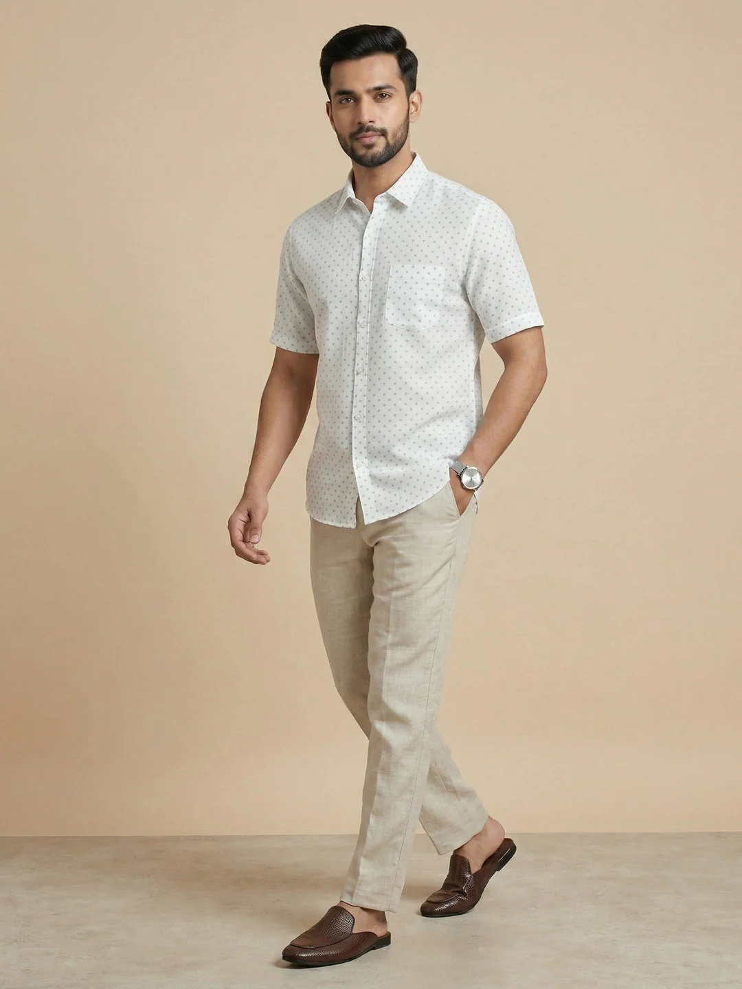 Men Cotton Blend Printed White Shirt T66 APT16 - Image 7