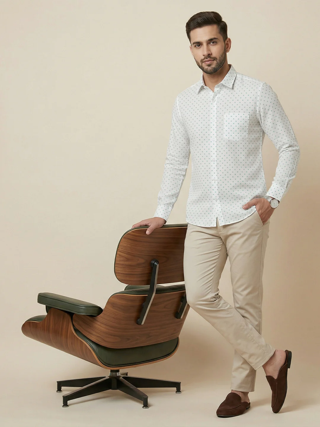 Men Cotton Blend Printed White Shirt T66 APT16 - Image 8