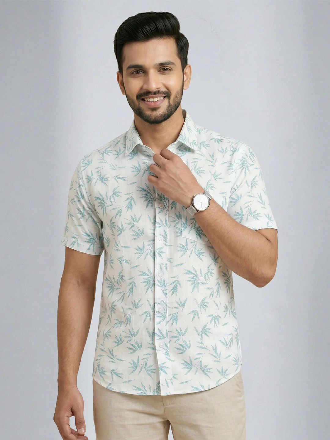 Men Cotton Blend Printed White Shirt T66 APT4 - Image 2