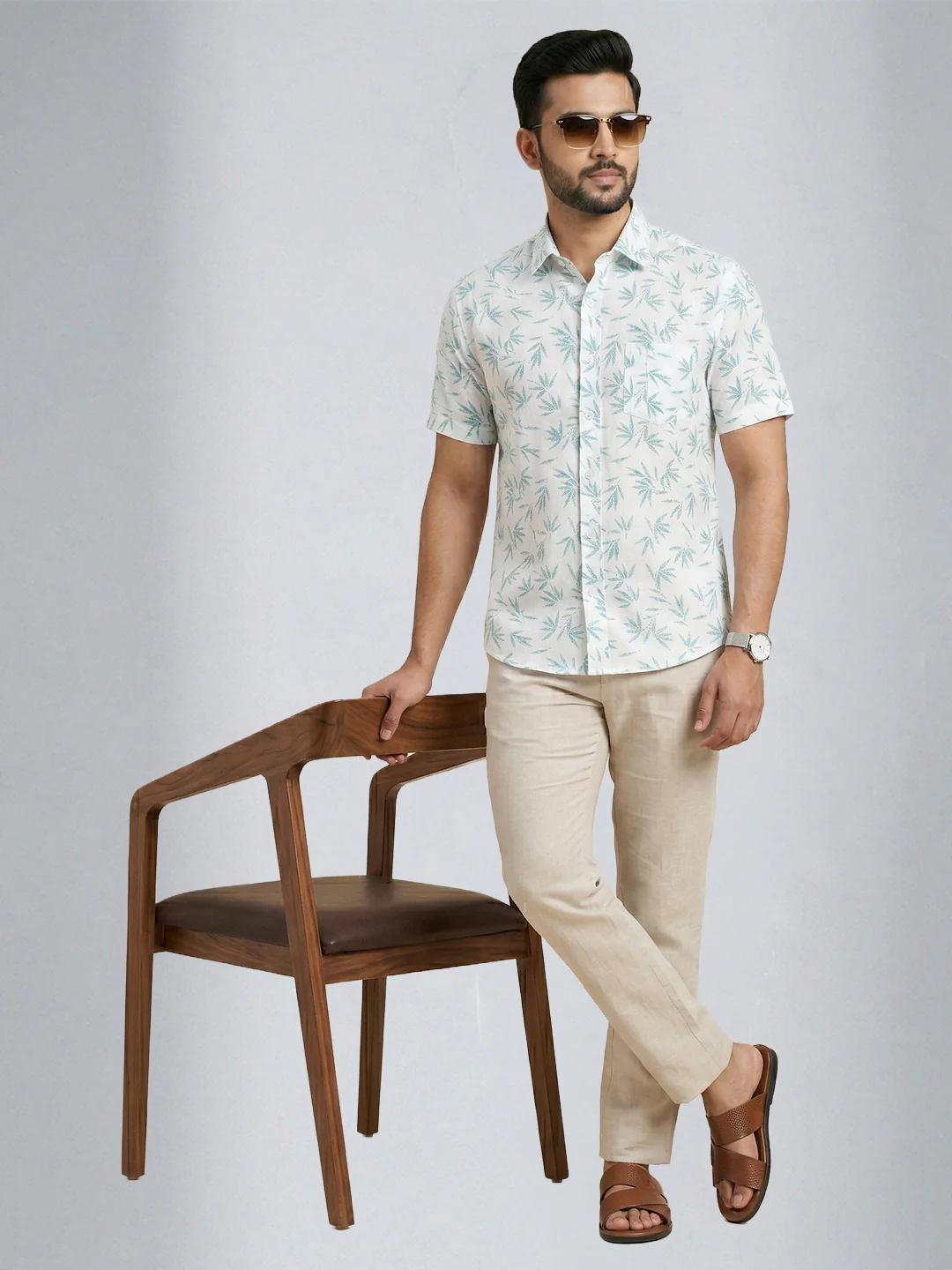 Men Cotton Blend Printed White Shirt T66 APT4 - Image 6