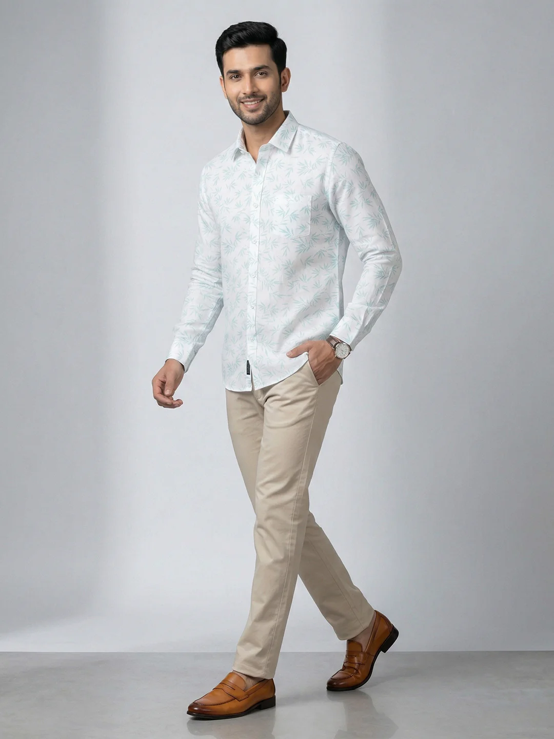 Men Cotton Blend Printed White Shirt T66 APT4 - Image 7
