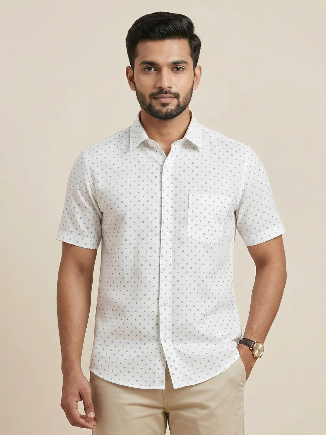 Men Cotton Blend Printed White Shirt T66 APT7 - Image 2