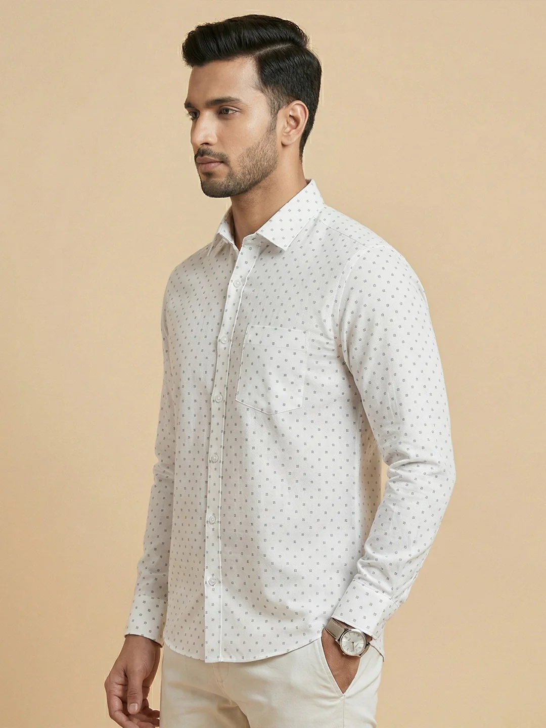 Men Cotton Blend Printed White Shirt T66 APT7 - Image 3