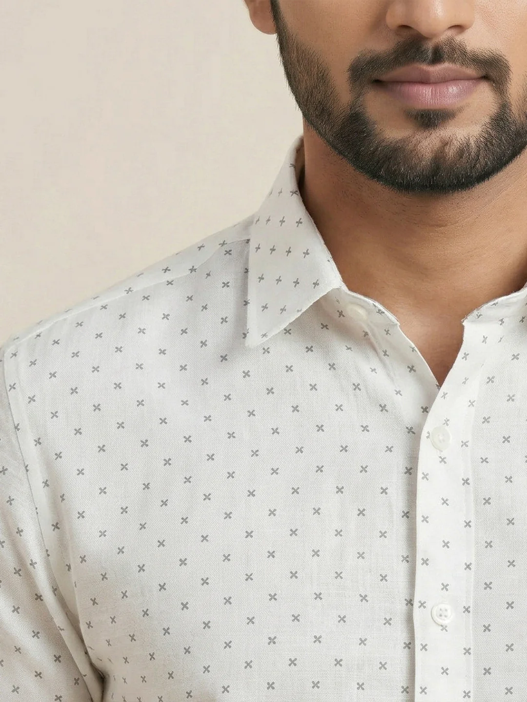 Men Cotton Blend Printed White Shirt T66 APT7 - Image 4