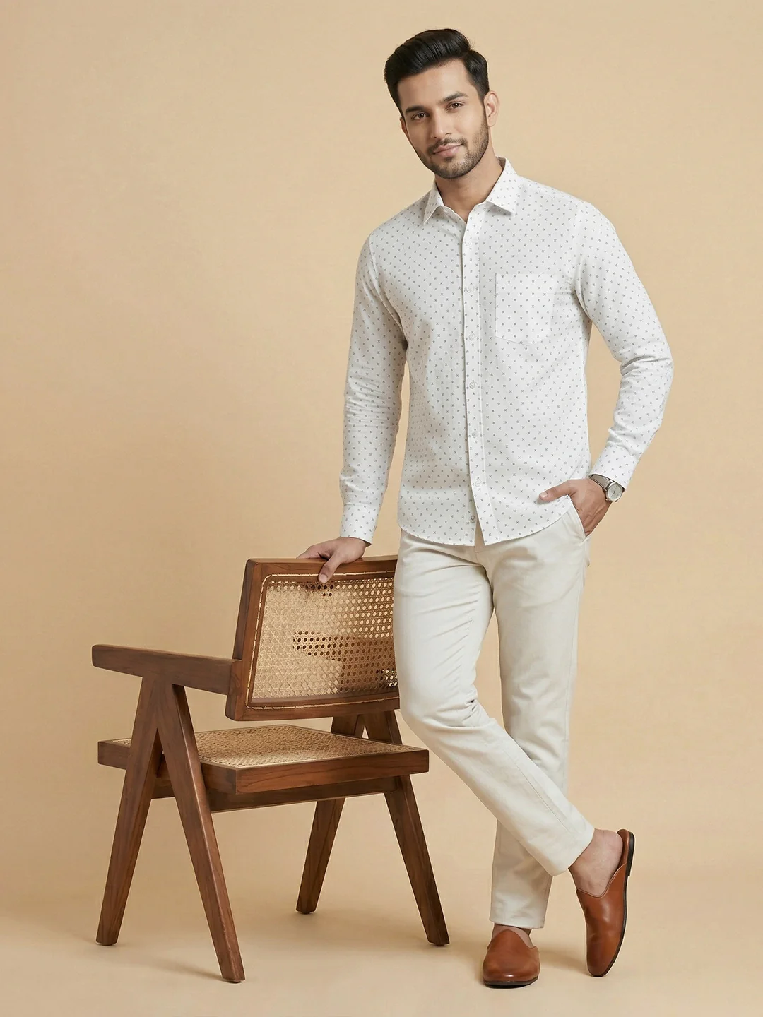 Men Cotton Blend Printed White Shirt T66 APT7 - Image 6