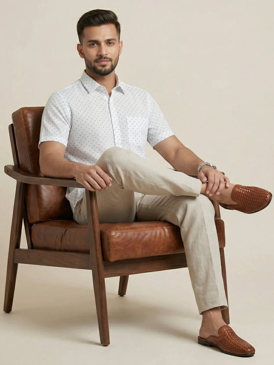 Men Cotton Blend Printed White Shirt T66 APT7 - Image 7
