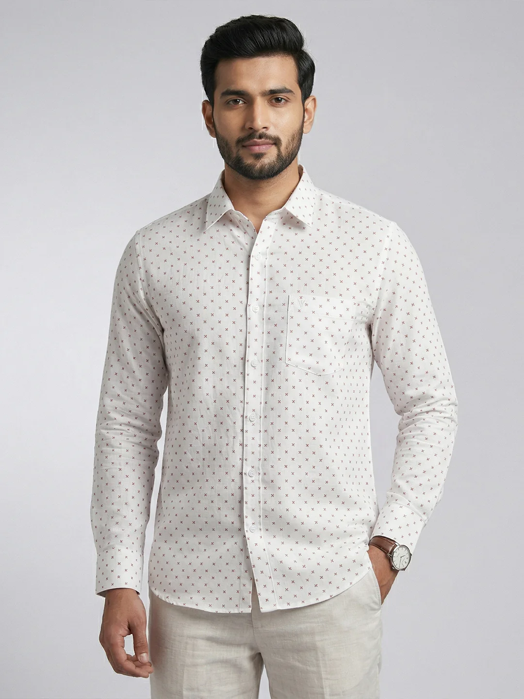 Men Cotton Blend Printed White Shirt T66 APT9
